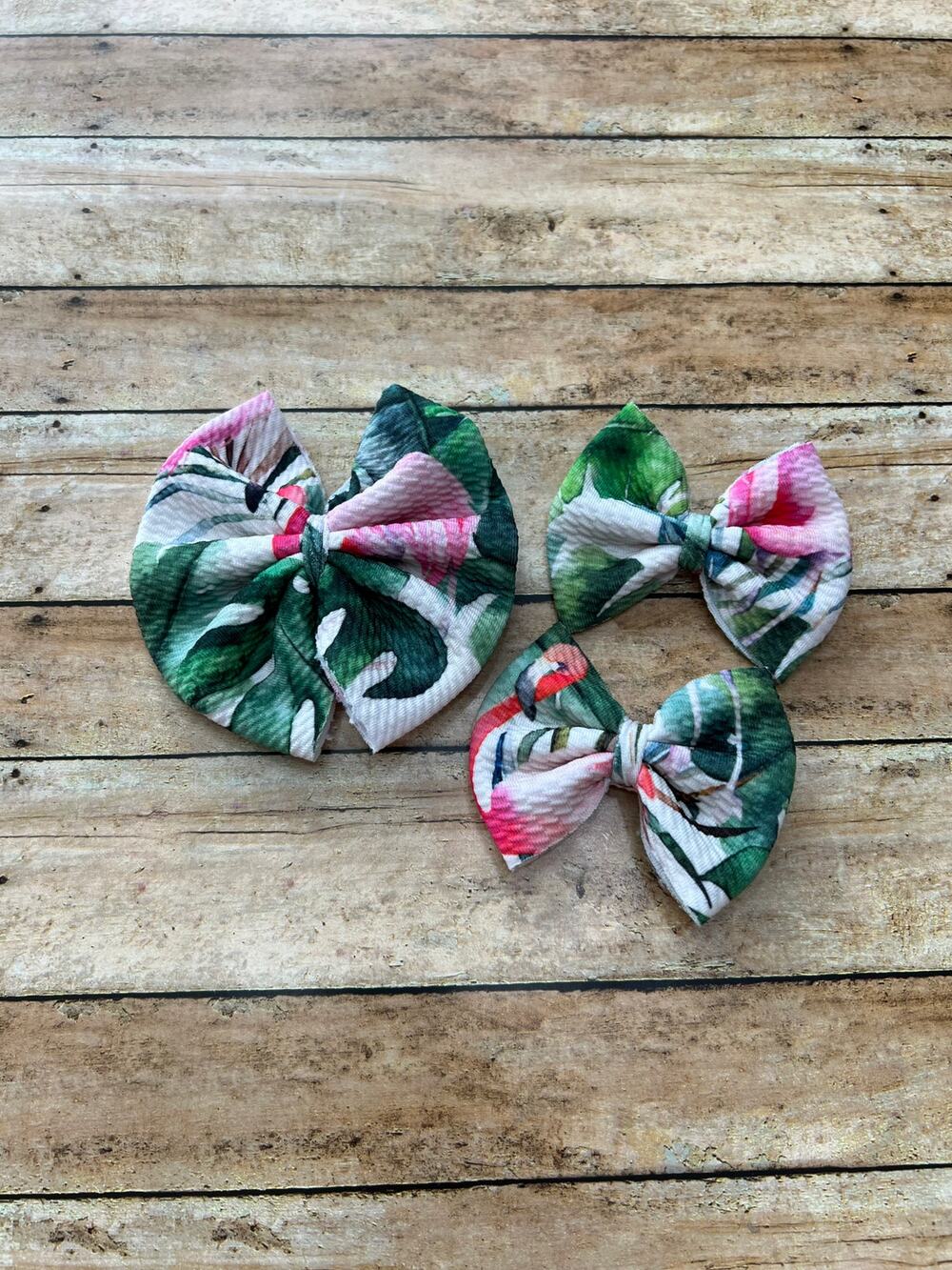 Tropical Flamingo Clip Bow Bundle Large Bow and Piggie Set